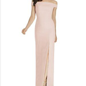 Dessy Collection Off the Shoulder Pale Pink Bow Bridesmaid Full Length Dress 8